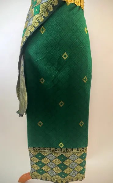 Emerald Green Women's Sinh Fabric and Pa Bieng