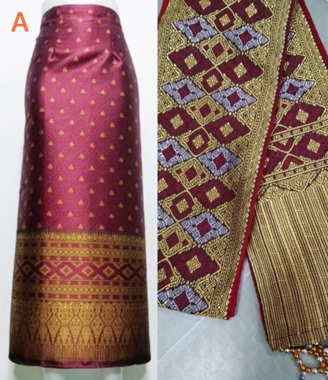 Set of Lao sinh Wrap around Skirt with Lao sinh /pha being Lao Silk Free Size.Ready to wear.