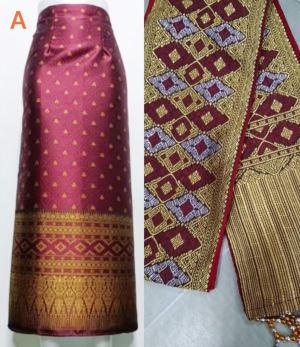 Set of Lao sinh Wrap around Skirt with Lao sinh /pha being Lao Silk Free Size.Ready to wear.