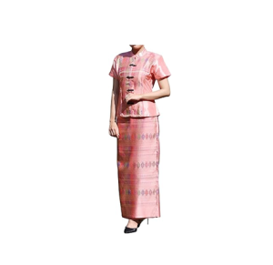 RaanPahMuang Luxury Thai Silk Dress Chinese Front Cut Stitch Outfit
