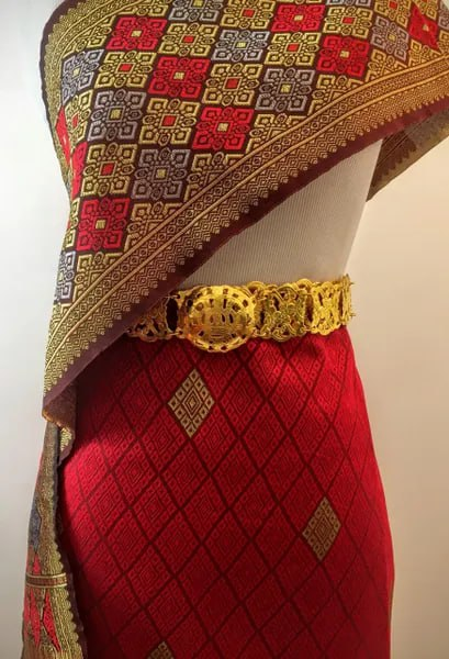 Ruby Red Women's Sinh Fabric and Pa Bieng