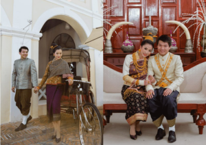 Moonlight Elegance – Laotian Traditional Wedding Couple Set"
