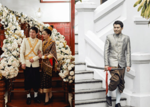 Moonlight Elegance – Laotian Traditional Wedding Couple Set"