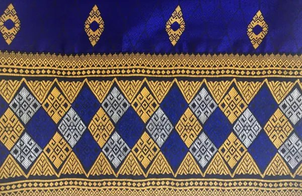 Royal Blue Diamond Sinh with Pa Bieng - 34" Waist