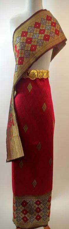 Ruby Red Women's Sinh Fabric and Pa Bieng