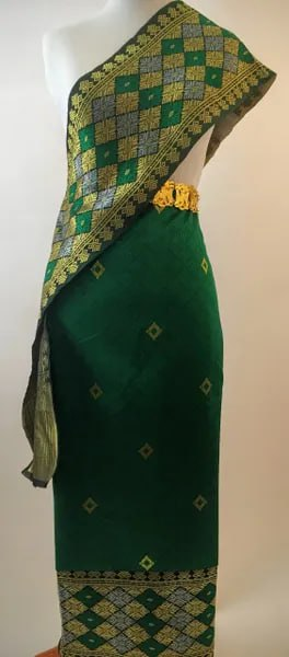 Emerald Green Women's Sinh Fabric and Pa Bieng