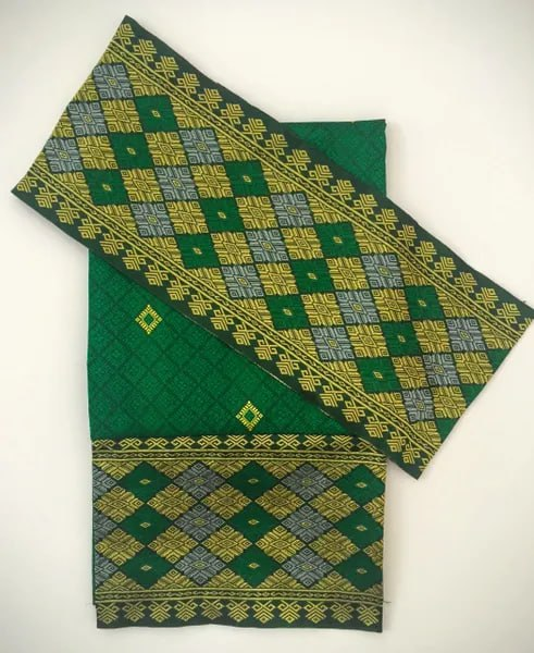 Emerald Green Women's Sinh Fabric and Pa Bieng