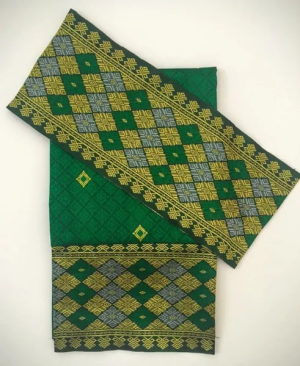 Emerald Green Women's Sinh Fabric and Pa Bieng