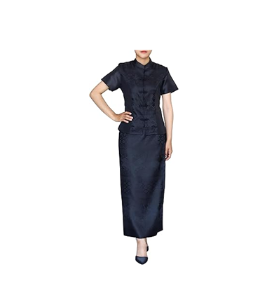 RaanPahMuang Luxury Thai Silk Dress Chinese Front Cut Stitch Outfit