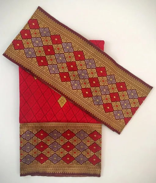 Ruby Red Women's Sinh Fabric and Pa Bieng